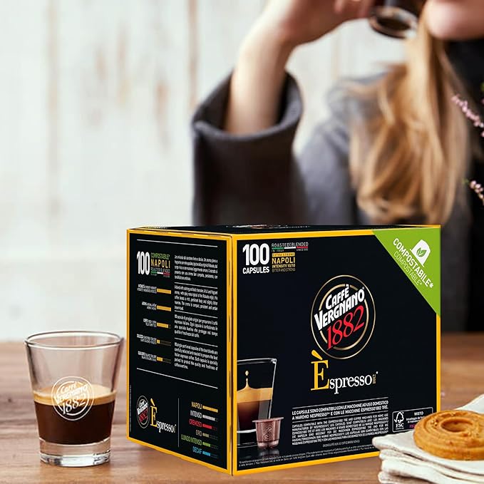 Caffe' Vergnano 1882 Medium Roast Espresso Original Line Machine Compatible Capsules, Single-Serve Arabica Robusta Espresso Coffee, Italian Coffee for Nespresso Machine, Intensity 10/10, Napoli, 100 Ct