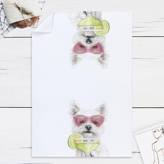 Cabana Bro Westie Gifts Kitchen Towels, Westie Gifts for Westy Lovers Decorative Hand Towels for Bathroom, Funny West Highland White Terrier Cocktail Tequila Dish Tea Towels for Kitchen, 16x24 Inch