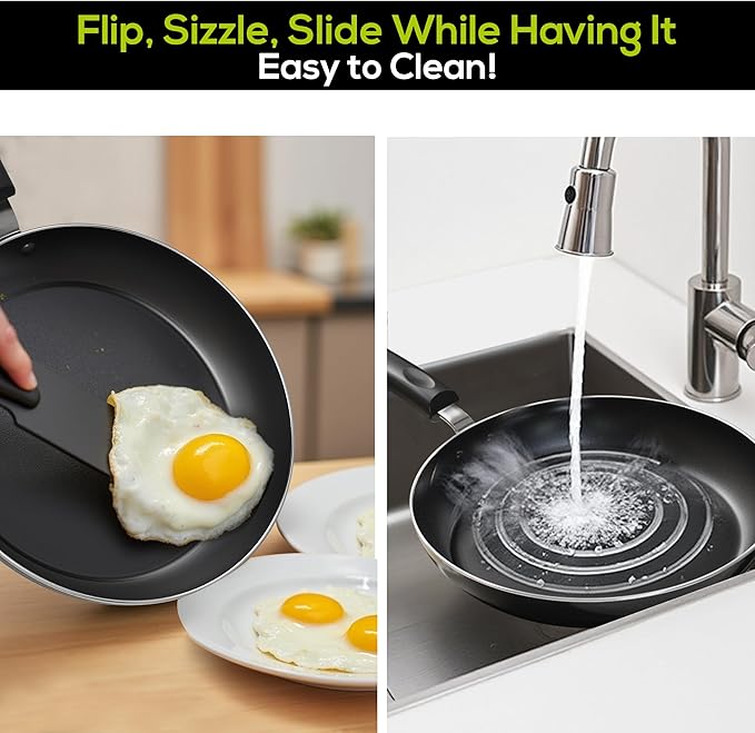 Utopia Kitchen Nonstick Cookware 3 Piece Omelette Pan Skillet Set, Nonstick Frying Pans with Induction Bottom, 8, 9.5 & 11 Inches Frying Pans with Bakelite Handles, PFOA Free, Grey