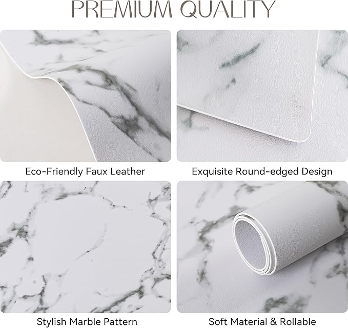 Romanstile Vinyl Placemats Set of 8-12 X 18 Inch - Heat Resistant Place Mats 100% Waterproof Oilproof Wipeable Reversible Faux Leather Table Mats for Kitchen/Dining/Party/Outdoor, Marble