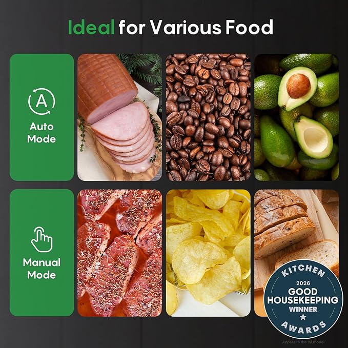 FRESKO Vacuum Sealer Machine with Automatic Bag Detection, Double Heat Seal, Compact Food Sealer, Easy to Use, Starter Kit