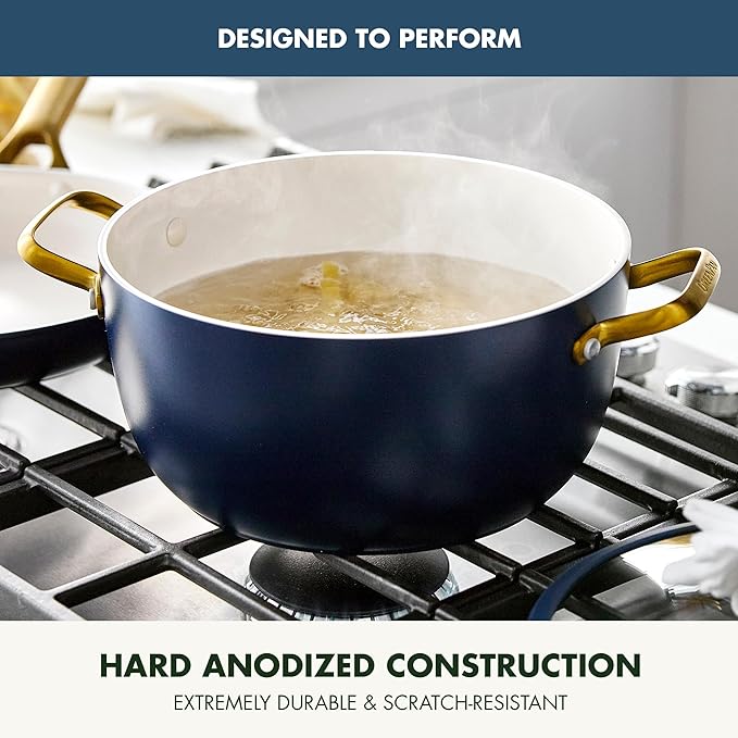 GreenPan Nonstick Reserve Pro 10 Piece Cookware Set, NSF Certified Ceramic, Hard Anodized PFAS-Free Pots & Pans Set with Lids, Stainless Steel Handles, Oven & Dishwasher Safe, Twilight Blue