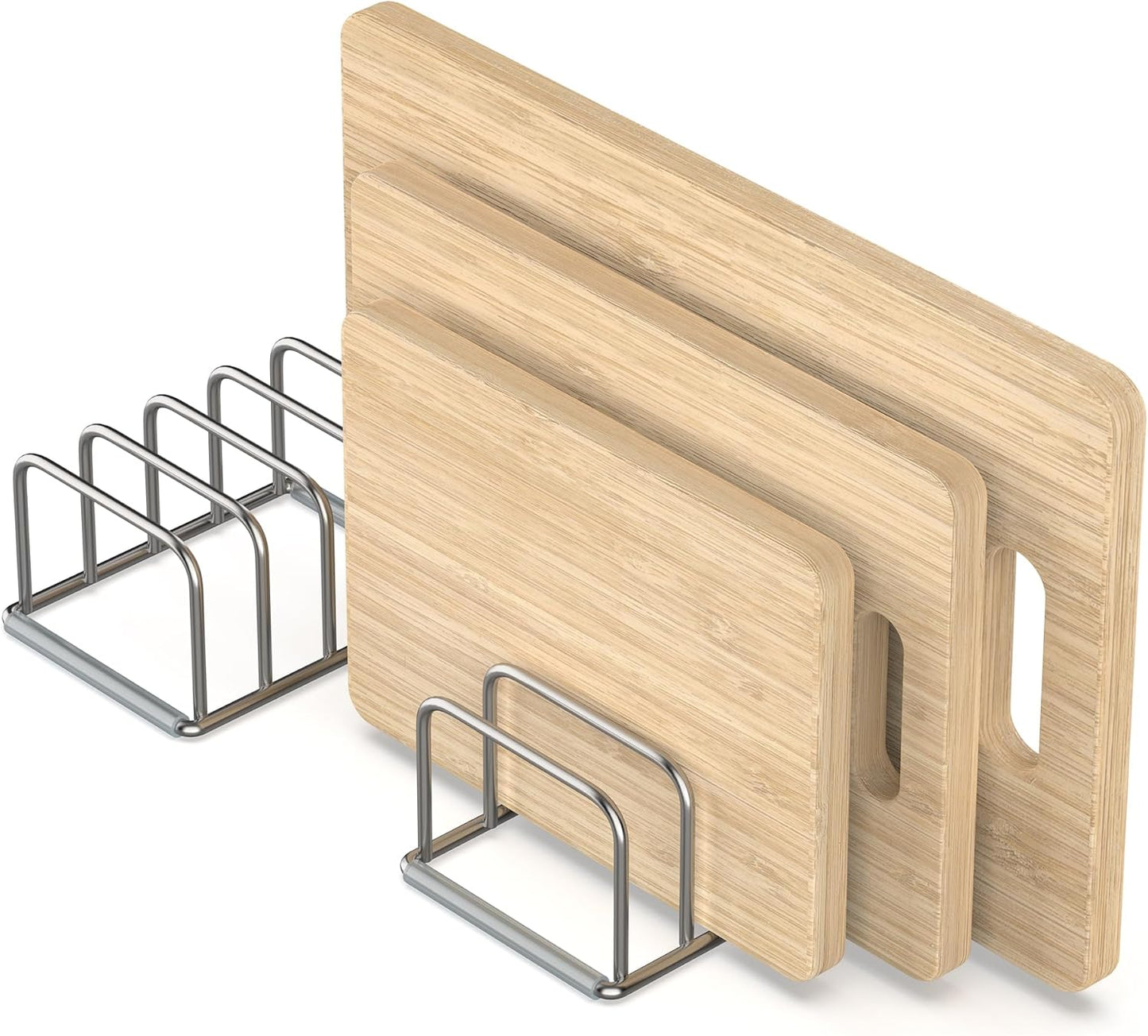 Cutting Board Holder, 2PSC Cutting Board Organizer Rack, 304 Stainless Steel Cookie Sheet Baking Pan and Tray Organizer for Kitchen Cabinet and Pantry Storage (1.0 Inch Width Slots)