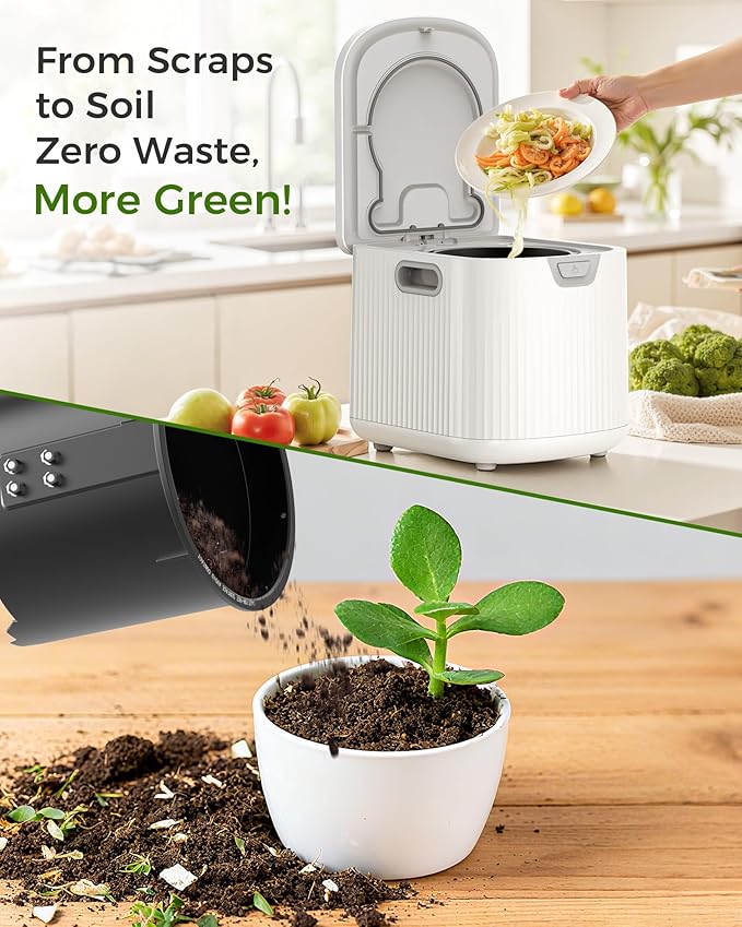 Electric Composter for Kitchen, 2.5L (Max 3.3L) Smart Countertop Compost Bin with Auto-Cleaning | Odorless | Low Noise | LED Display, Turns Food Waste to Fertilizer, Food Composter for Home
