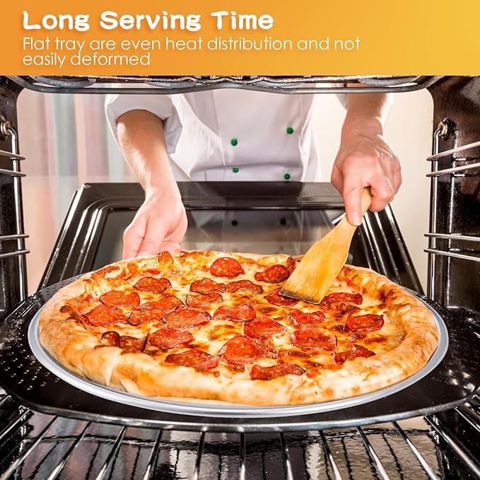 12 Pieces Pizza Pan Bulk Restaurant Aluminum Pizza Pan Set Round Pie Cake Plate Rust Free Cake Tray for Oven Baking Home Kitchen Restaurant Easy Clean(18 Inch)