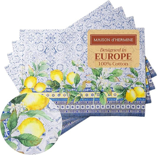 Maison d' Hermine Placemats Set of 4 100% Cotton Washable Cloth Place Mats, Reusable Table Mats for Kitchen Dining Decoration, Party, Wedding, Restaurant Spring/Summer (Citrus, 13" x 19")
