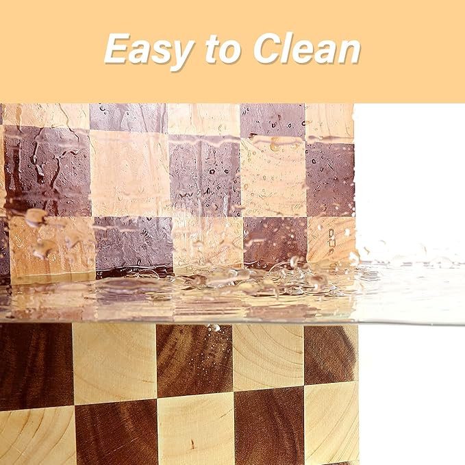 TJ POP End Grain Cutting Board - Heavy Duty Acacia/Rubber Wood For Kitchen, Flippable Serving Board For Meat, Bread & Fruits, Rectangle, 14.5 x 10 x 0.8 Inch