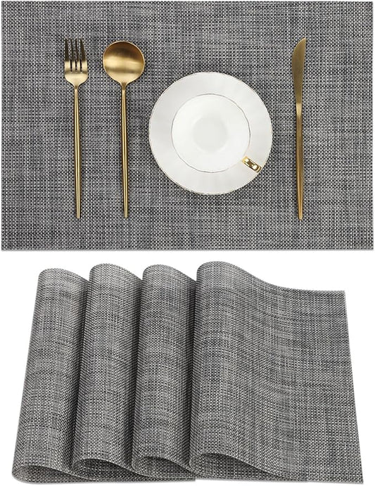SHACOS Placemats Set of 4 for Dining Table Woven Vinyl Reversible Table Mats Wipe Clean Non Slip Place Mats Indoor Outdoor, Dark Gray