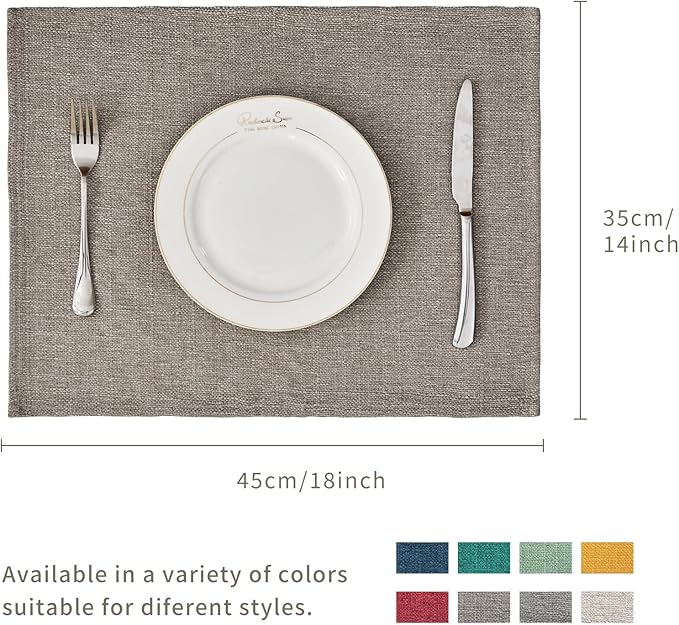 BALCONY & FALCON Placemats Set of 4 Faux Linen Cloth Place Mats Washable Waterproof Wrinkle Resistant Table Placemats for Dining Kitchen Farmhouse Indoor & Outdoor Use(Taupe Gray, 13.8”x 17.7”