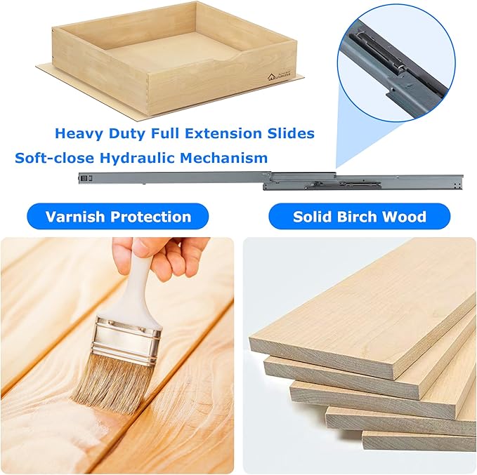 WelFurGeer Soft Close Pull Out Drawers for Kitchen Cabinets, 29" W x 22" D Pull Out Cabinet Organizer, Premium Birchwood Pull-Out Cabinet Drawers, Heavy-Duty Cabinet Organizer for Home & Kitchen