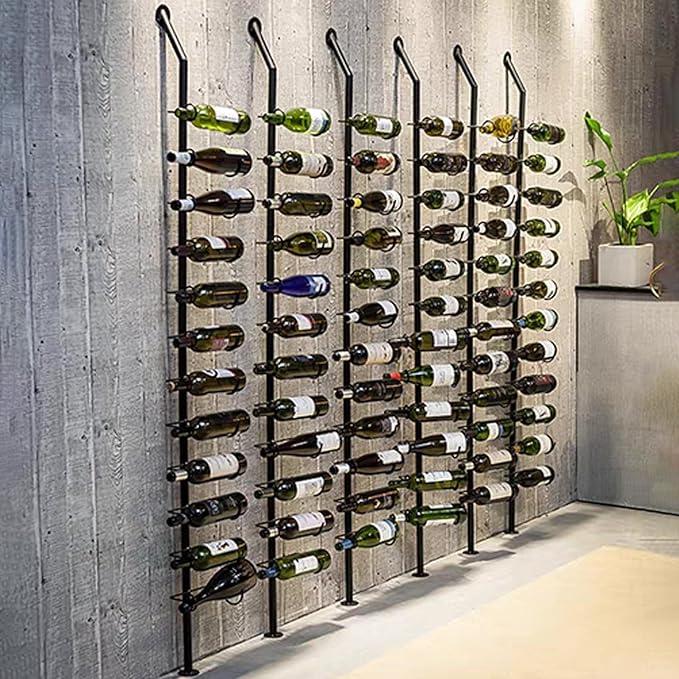Wine Rack Wall Mounted, 72.8in High Metal Wine Bottle Holder for 12 Bottles, Kitchen Organization and Wine Storage for Commercial Restaurants Pantry Bar Wine Cellar (Gold, six rows-72 Bottles)