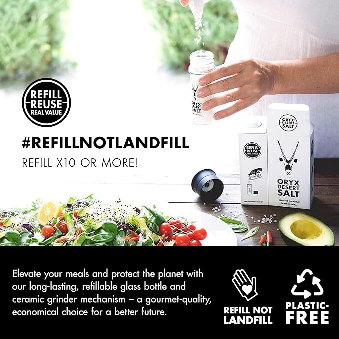 Grinder - Ceramic Mill for Coarse Kosher Salt - Naturally Organic Seasoning - Alternative to Sea Salt, Himalayan & Rock Salt, from Salt Lakes in the Kalahari Desert,3.52 oz