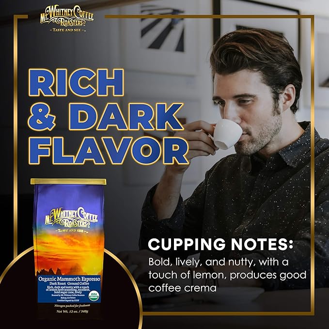 Mt. Whitney Organic Mammoth Espresso, Low Acid Coffee (Ground 12 Oz)