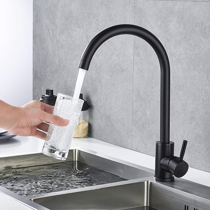 High Arc Matte Black Kitchen Faucet Single Handle Stainless Steel,Commercial Single Hole Kitchen Sink Faucet,Modern One Hole Bar Sink Faucet (Matte Black)