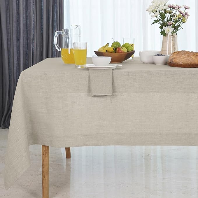 D'Moksha Homes Natural Linen Tablecloth 60 x 84 Inch - 100% Pure Linen Table Cloth for Rectangle Tables - Machine Washable Tablecloth for Fall, Autumn and Halloween