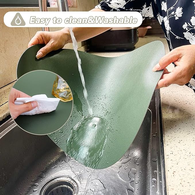 Faux Leather Placemats Set of 6 Reversible,Round PU Placemat for Dining Table,Waterproof Table Mats Heat Resistant Wipeable Anti Slip Washable,Modern Table Protectors(Green and Grey)