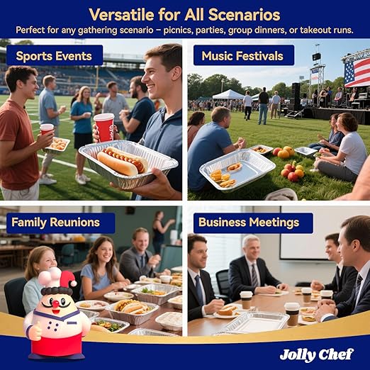 JOLLY CHEF 9x13 Aluminum Foil Pans (30 Pack) - Disposable Half Size Deep Steam Foil Pans for Roasting Turkey, Lasagna, Casseroles - Thanksgiving, Christmas, Parties, Catering