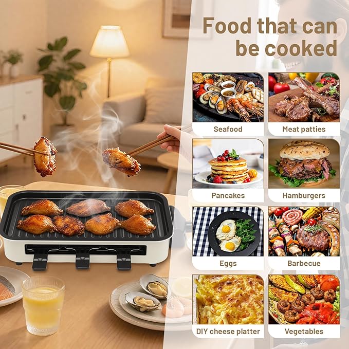 3-in-1 Indoor Smokeless Grill,Removable 18’’x 9’’Electric Griddle Nonstick with Temperature Control for Indoor Outdoor Family Party Kitchen Picnic Table
