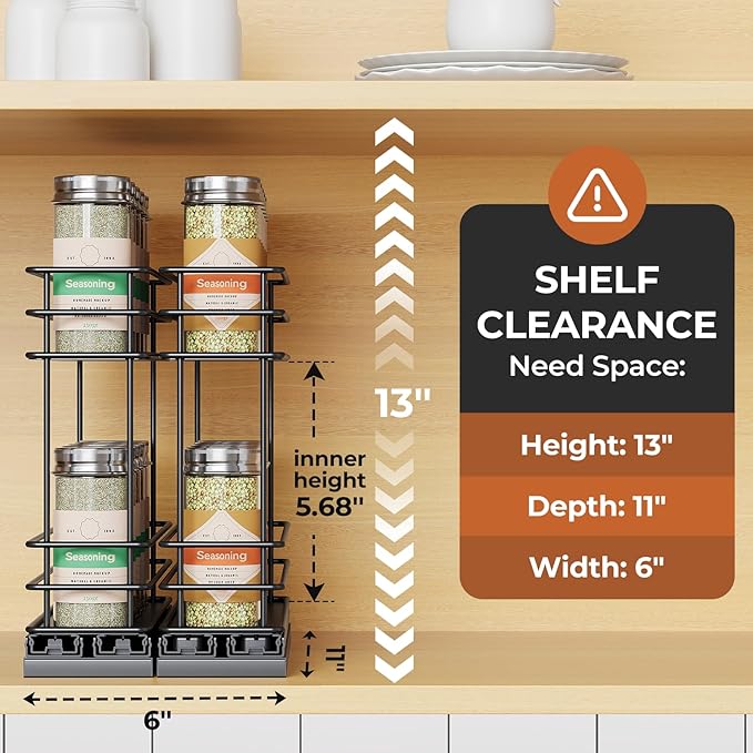 Pull Out Spice Rack Organizer for Cabinet, Slide Out Spice Racks, Easy to Install Spice Cabinet Organizers, 2.1''Wx10.35''Dx8.26''H, 2 Drawer 2 Tiers(Black)