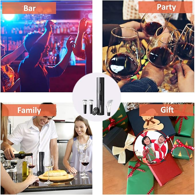 Electric Wine Opener, Automatic Bottle Corkscrew with Foil Cutter, Vacuum Stopper and Wine Aerator Pourer