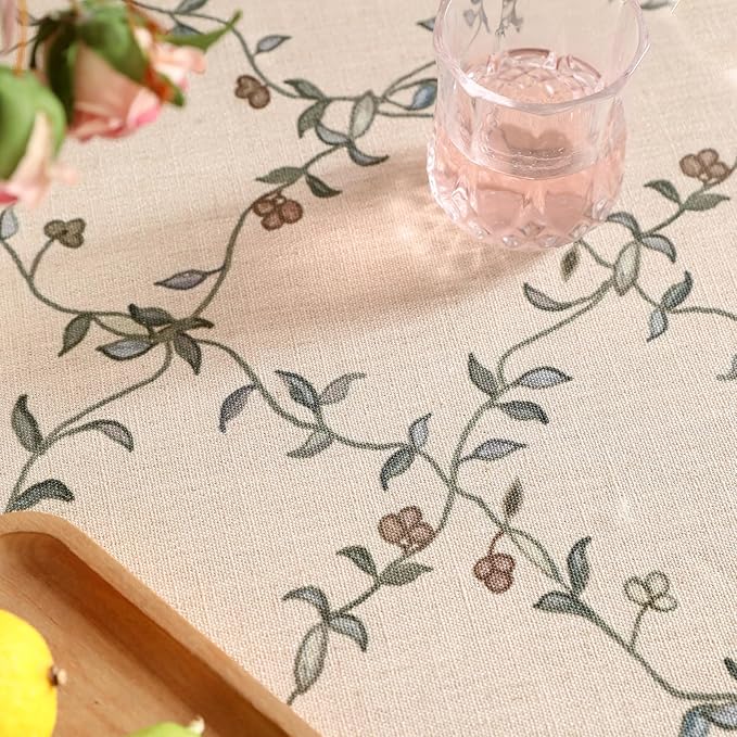 patdrea Designer Floral Linen Table Cloth Durable Breathable Tabletop Cover Dacorative Kitchen Dining Tablecloth for Round Tables for Kitchen Dining Parties,Holiday Christmas,Diameter 55"