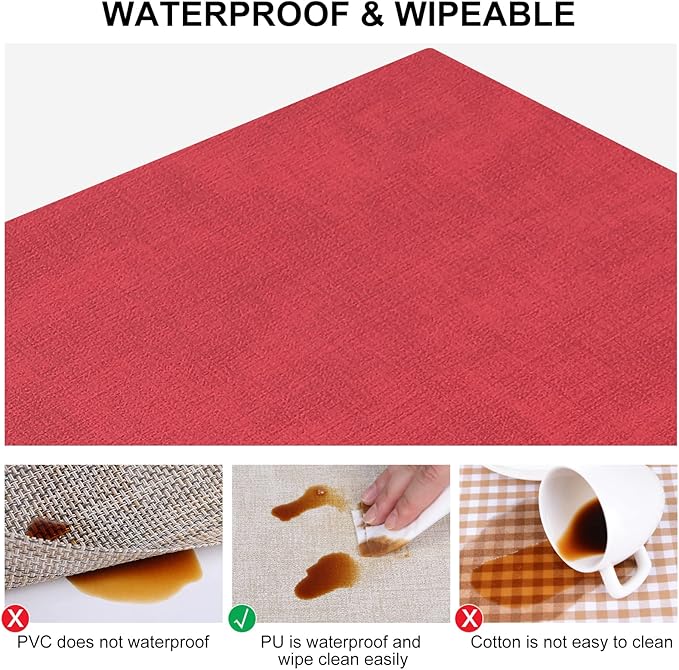 homing Faux Leather Heat Resistant Placemats 8 Packs, Waterproof Wipeable Dining PU Place Mats for Indoor & Outdoor, Easy to Clean, Red