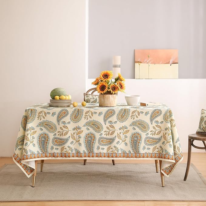 patdrea Designer French Vintage Table Cloth,Italian Floral Tablecloth for Rectangle Tables,Country Summer Linen Tablecloth,Wrinkle Free Table Cover for Kitchen Dining,Christmas,63" x 87"