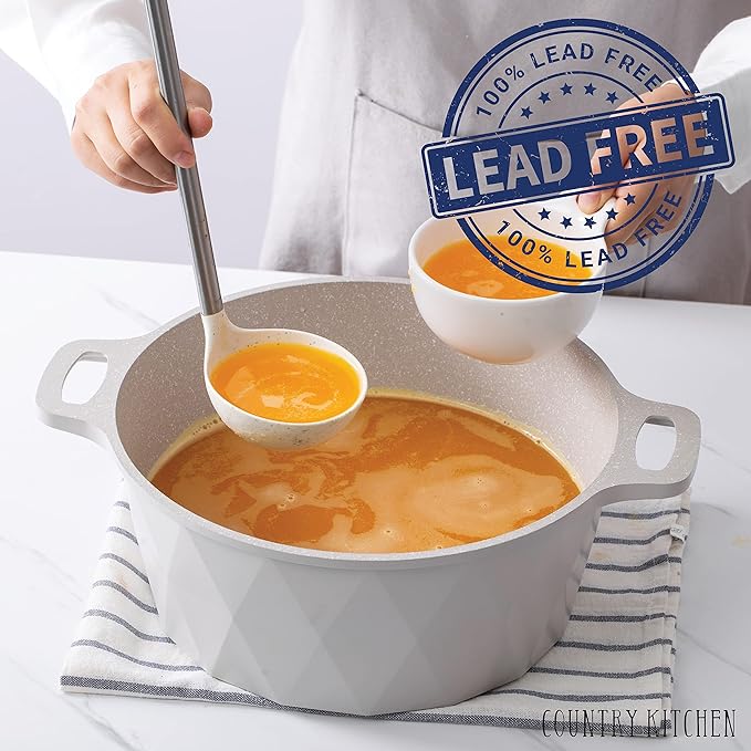 Country Kitchen Non-Stick Cast Aluminum Cookware Set - Durable Kitchen Cookware for Everyday Cooking, Cream Diamond, 11 Pc.