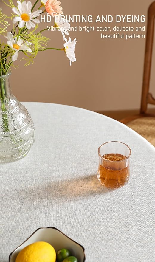 Floral Tablecloth for Round Tables,Linen Table Cloth with Thorny Vine Flower Pattern,Heavy Durable Table Cover for Dining Thanksgiving Kitchen Decor Party Christmas,Diameter 67"