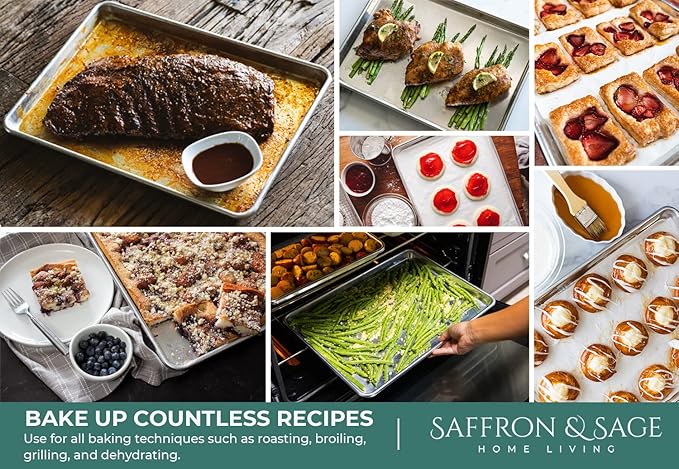 Commercial Quality Cookie Sheet Pan - 2 Pack Aluminum Half Sheet Baking Pan by Saffron & Sage Home Living - This 18x13 Baking Sheet Set is Rust & Warp Resistant, Heavy Duty, of Thick Gauge