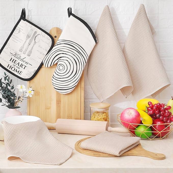 Homaxy 100% Cotton Waffle Weave Kitchen Dish Cloths, Ultra Soft Absorbent Quick Drying Dish Towels, 12 x 12 Inches, 24-Pack, Beige