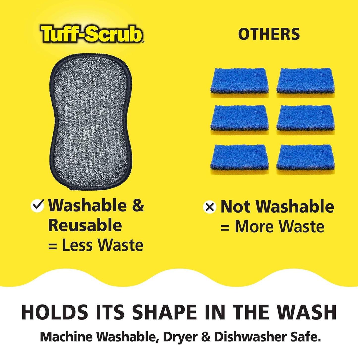 Fresh Tuff-Scrub Antimicrobial Microfiber Scrub-N-Wipe Sponge Pads, Fabric Treated with SILVADUR Antimicrobial Technology and Charcoal-Infused Foam, 6-Pack Green Large Size Pads