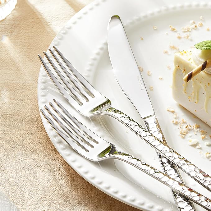 KINGSTONE 20 Piece Hammered Silverware Set, 18/10 Stainless Steel Flatware Set for 4, Cutlery Set for Home, Party, Wedding, Mirror Polished Dishwasher Safe