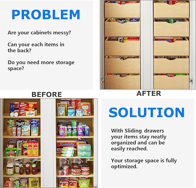 14" W x 22" D Soft Close Pull Out Drawers for Cabinets, Pull Out Cabinet Organizer with Heavy Duty Slides, Kitchen Cabinet Roll Out Drawers, Pull-Out Home Organizers