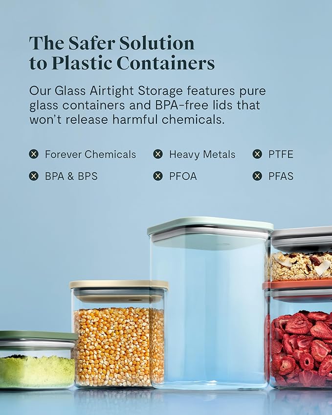 Caraway 14-Piece Glass Airtight Food Storage Containers with Lids – Non-Toxic, BPA-Free Kitchen Storage Containers – Stackable, Space-Saving Airtight Containers for Dry Goods and More - Sage