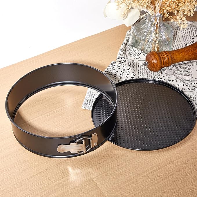 4 Pcs 10 Inch Non Stick Springform Pan with Removable Bottom Carbon Steel Round Springform Cheesecake Pan with Stainless Steel Spring Buckles for Baking Kitchens Restaurant(Black)