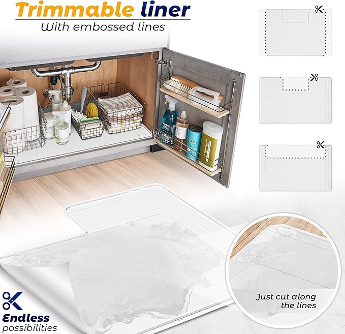 The Original Under Sink Mat - Silicone Waterproof mat, Trimmable, Easy to Clean, Kitchen cabinet liner, Under sink protector mats, Disinfection Surface - 34" x 22" or smaller