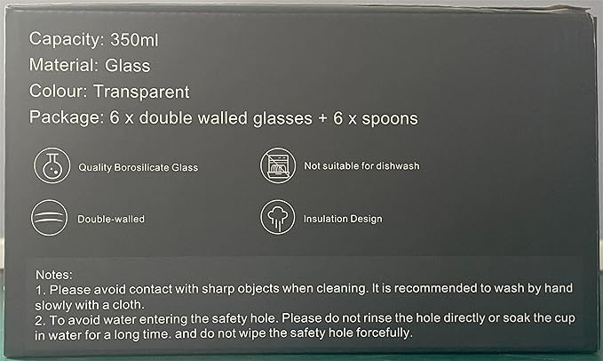 LIBWYS 6 Pack Double Walled Coffee Cups Glasses Mugs, 12oz Espresso Cappuccino Latte Tea Cups with Handle, Heat Resistant Borosilicate Clear Glasses 350ml