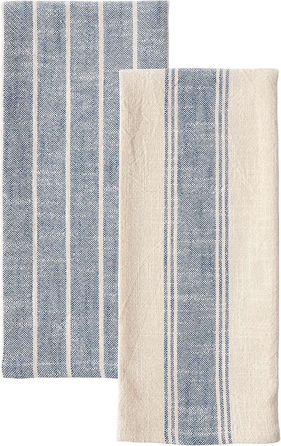 KAF Home Natural Rustic Farmhouse Slubbed Kitchen Towel | 100% Cotton Dish Towel, 18 x 28 Inches | Soft and Absorbent (Navy, Set of 4)
