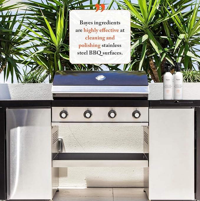 Bayes High-Performance Stainless Steel BBQ Exterior Cleaner and Protectant - Cleans, Shines and Protects Stainless Steel Barbecue Surfaces, Shields from Outdoor Elements - 16 oz
