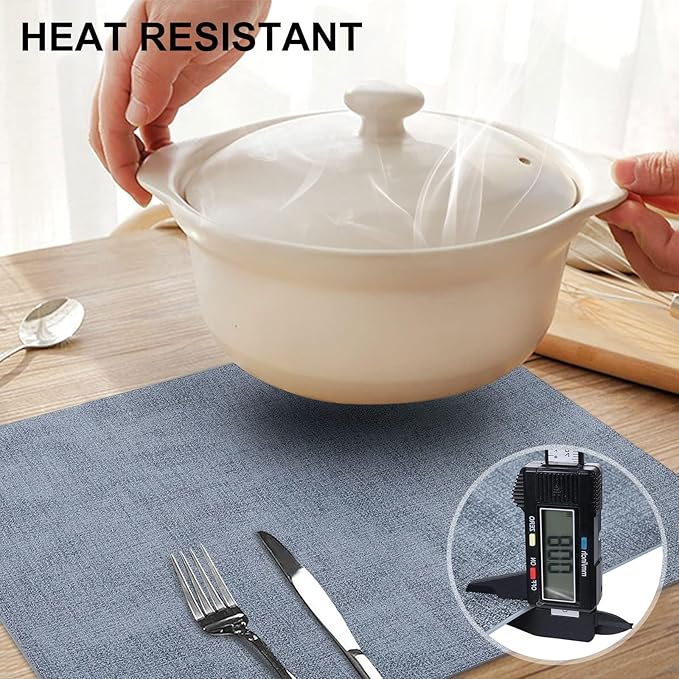 homing Faux Leather Heat Resistant Placemats 12 Packs, Waterproof Wipeable Dining PU Place Mats for Indoor & Outdoor, Easy to Clean, Denim Blue