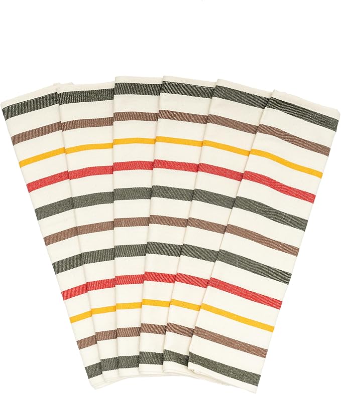 Fall Colors Striped Kitchen Towels - 6 Pack, 100% Cotton, 30"x20", Large Size Kitchen Towels with Hanging Loop - Lint-Free, Washable and Durable Harvest Theme Tea Towels (6 Pack)