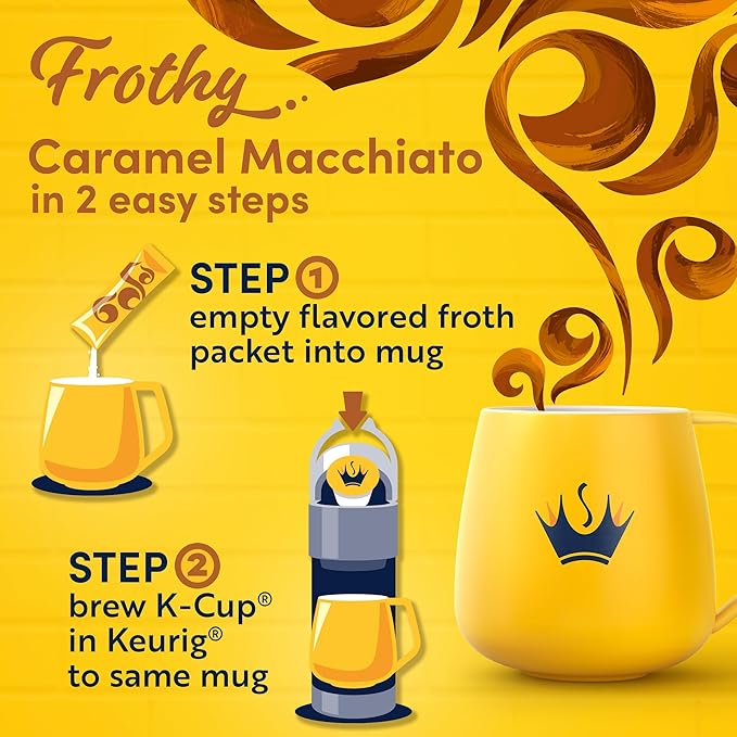 Gevalia Frothy 2-Step Artificially Flavored Caramel Macchiato Espresso Style K-Cup Coffee Pods & Froth Packets Kit, 6 ct Box