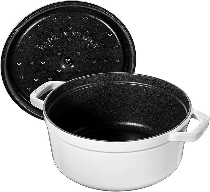 STAUB Cast Iron Dutch Oven 4-qt Round Cocotte, Made in France, Serves 3-4, White