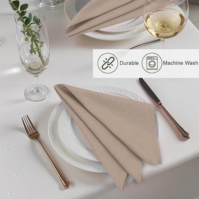 Ruvanti Linen Napkins Set of 6, 18x18 Cloth Napkins, Cotton Linen Blend Napkins Cloth Washable, Soft, Reusable Dinner Napkins for Wedding, Parties, Christmas, Thanksgiving, Everyday Use- Light Taupe