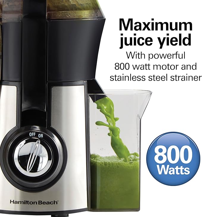 Hamilton Beach Juicer Machine, Big Mouth 3” Feed Chute for Whole Fruits and Vegetables, Easy to Clean, Centrifugal Extractor, Vegetable & Fruit Juicer, BPA Free, 800W Motor, Stainless Steel