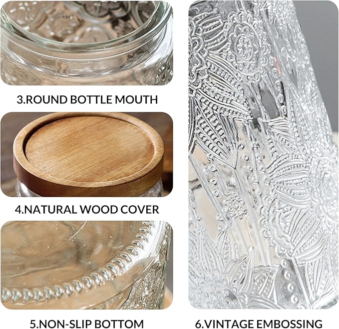 35oz/1000ml Glass Storage Jars with Nature Wood Lids, Airtight Food Storage Containers for Kitchen Organization, Large Capacity for Cookie, Pasta, Sugar, Flour, Cereal - Set of 2 （sunflower）