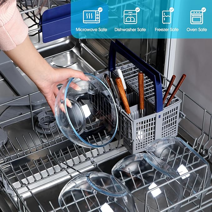 NUTRIUPS 7 Inch Medium Glass Prep Bowls, Tempered Glass Bowl Set of 4 Microwave and Oven Safe (7 inch, Set of 4)