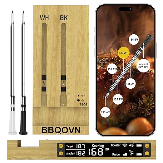 WIFI Wireless Meat Thermometer Unlimited Range 7 NIST Certified Accuracy Sensors Sub-1G(10X Stronger than Bluetooth)APP&Magnetic Smart Digital Base for BBQ,Oven,Smoker,Grill (2, black, small)