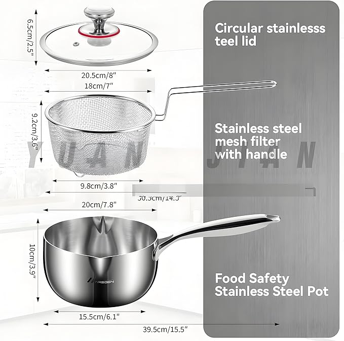 3 Qt Tri-Ply Stainless Steel Saucepan with Glass Strainer Lid 3 Quart Stainless Steel Sauce pan With Lid All Cooktops Compatible Sauce Pot Dishwasher and Oven Safe Dual Spout for Effortless Pouring